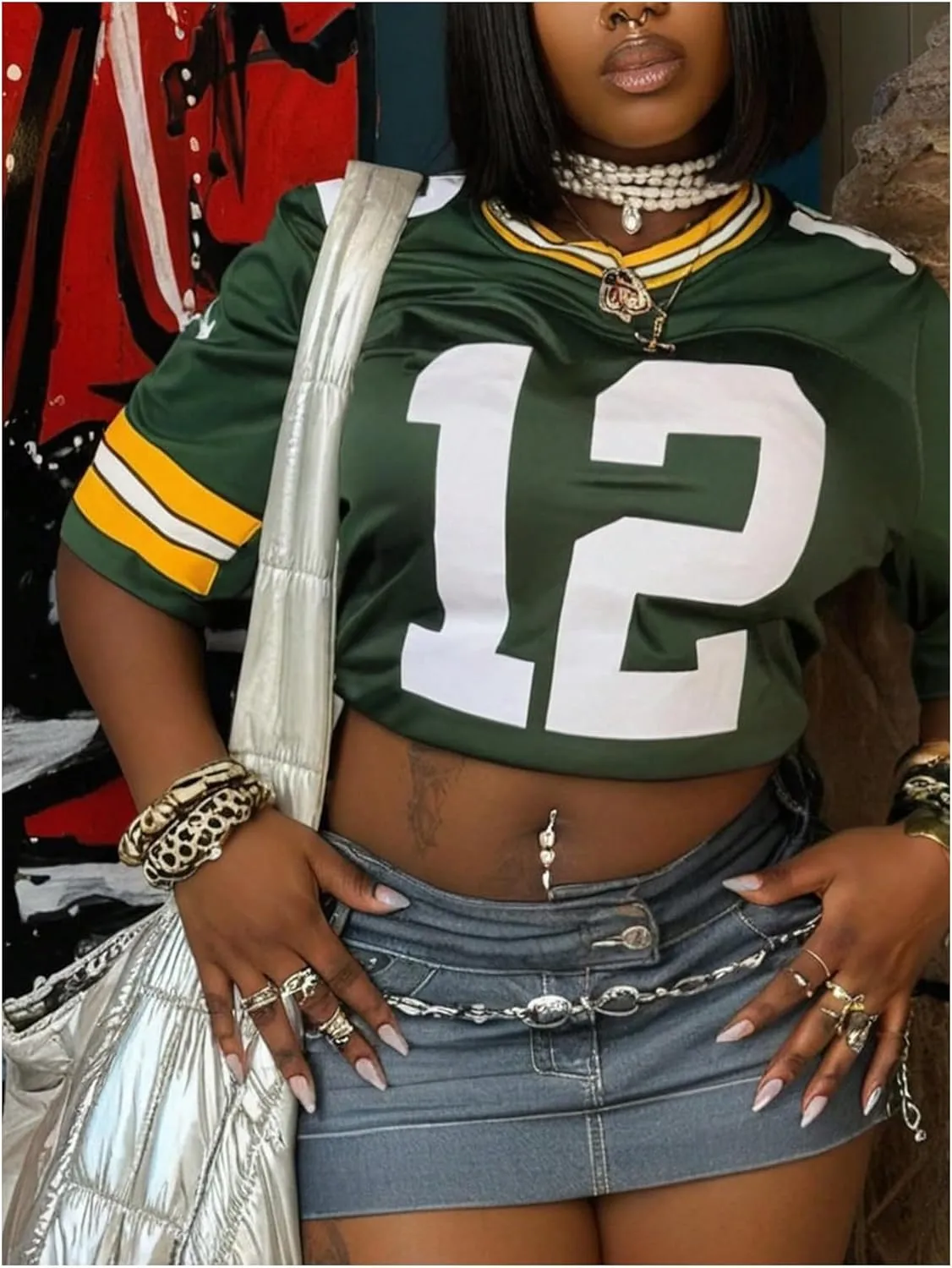 COZYEASE Women's Plus Size Number Print Jersey Shirts Crewneck Graphic Tees Short Sleeve Crop Top
