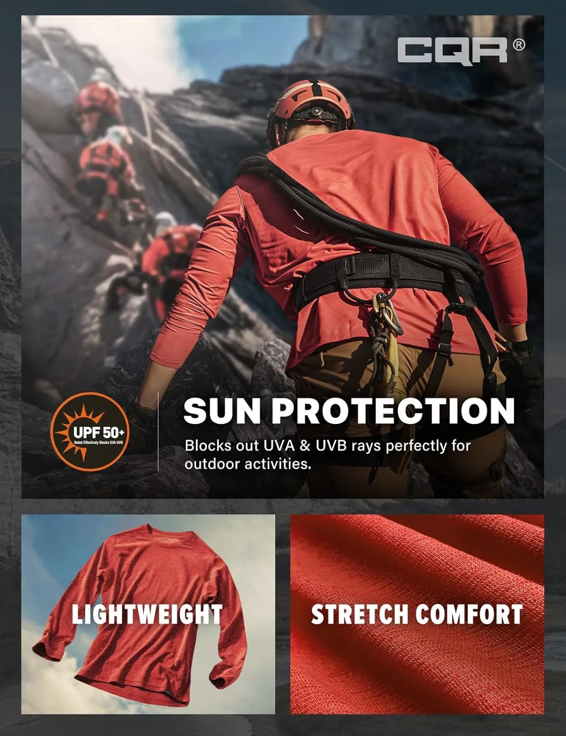 CQR Men's UPF50  Sun Protection Shirts, Quick Dry Long Sleeve Rash Guard, Athletic Running Workout Fishing Cooling Shirts