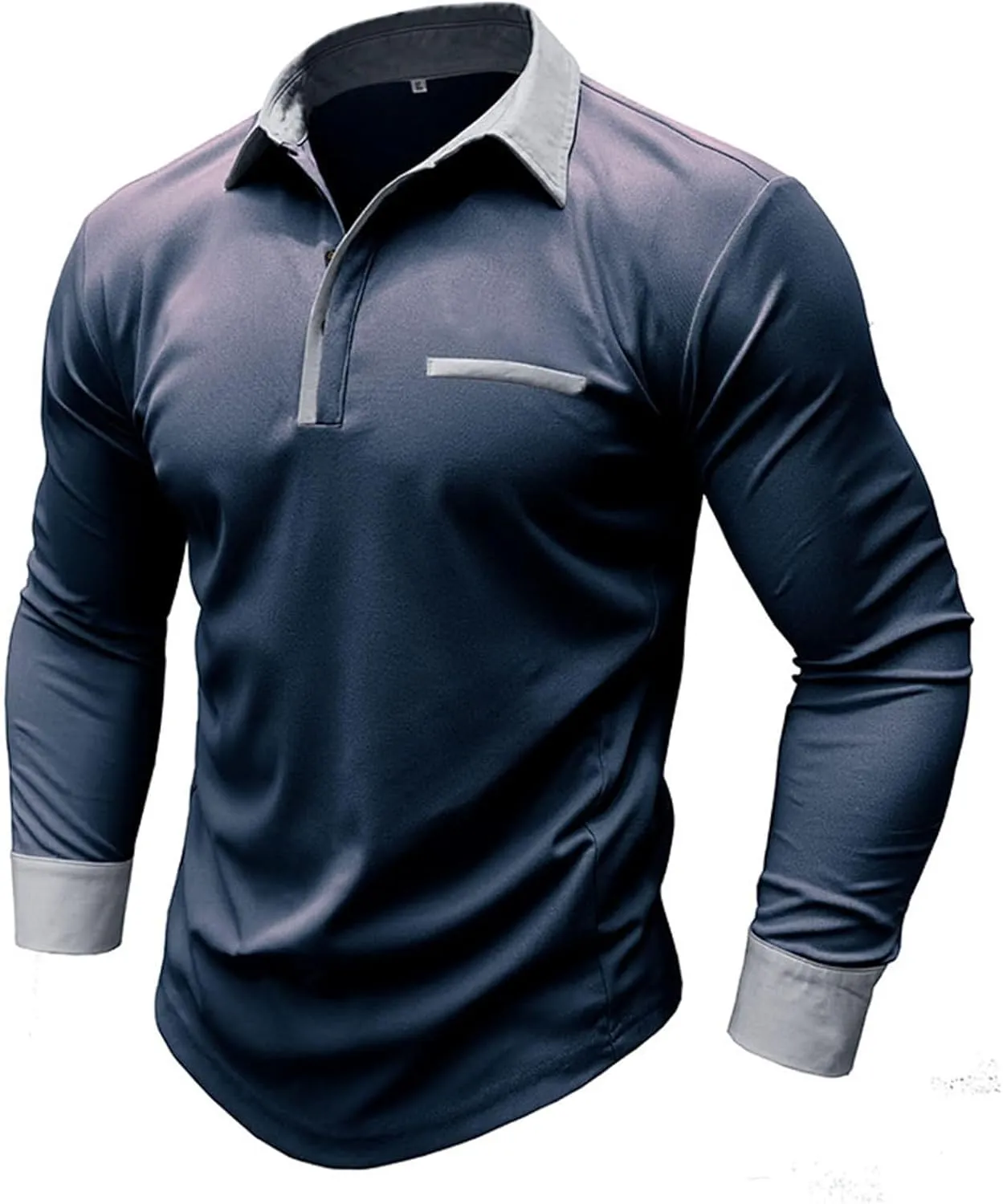 CRNTCEM Mens Long Sleeves Button Up Polo Shirts Chinos Cotton Slim Fit Tennis Shirts Lapel Collar Business Work Golf Teeshirt
