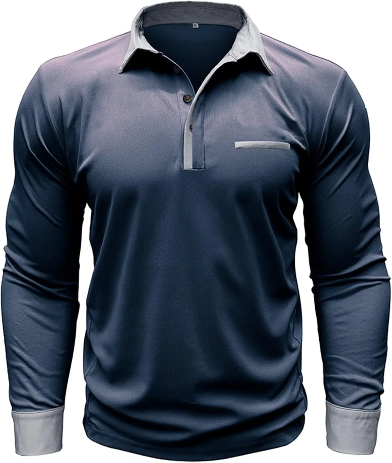 CRNTCEM Mens Long Sleeves Button Up Polo Shirts Chinos Cotton Slim Fit Tennis Shirts Lapel Collar Business Work Golf Teeshirt