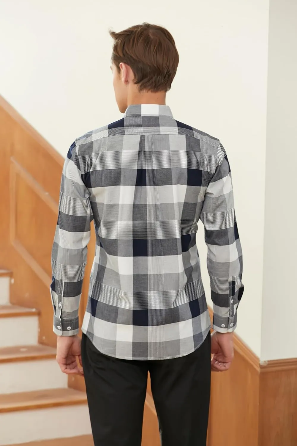 Cromoncent Mens Long Sleeve Oxford Button Down Shirts Casual Dress Shirt for Men,100% Cotton,Plaid/Stripes Shirts