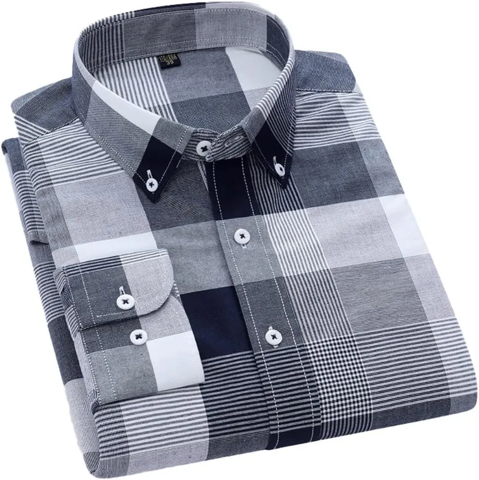 Cromoncent Mens Long Sleeve Oxford Button Down Shirts Casual Dress Shirt for Men,100% Cotton,Plaid/Stripes Shirts