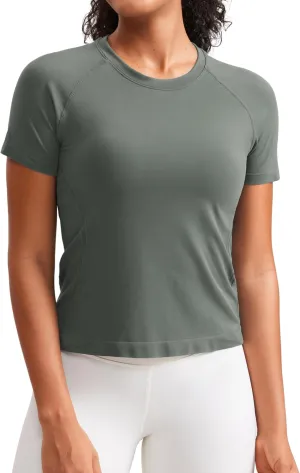 CRZ YOGA Seamless Short Sleeve Shirts for Women Breathable Running Workout Tops Athletic Gym Yoga Basic T-Shirts