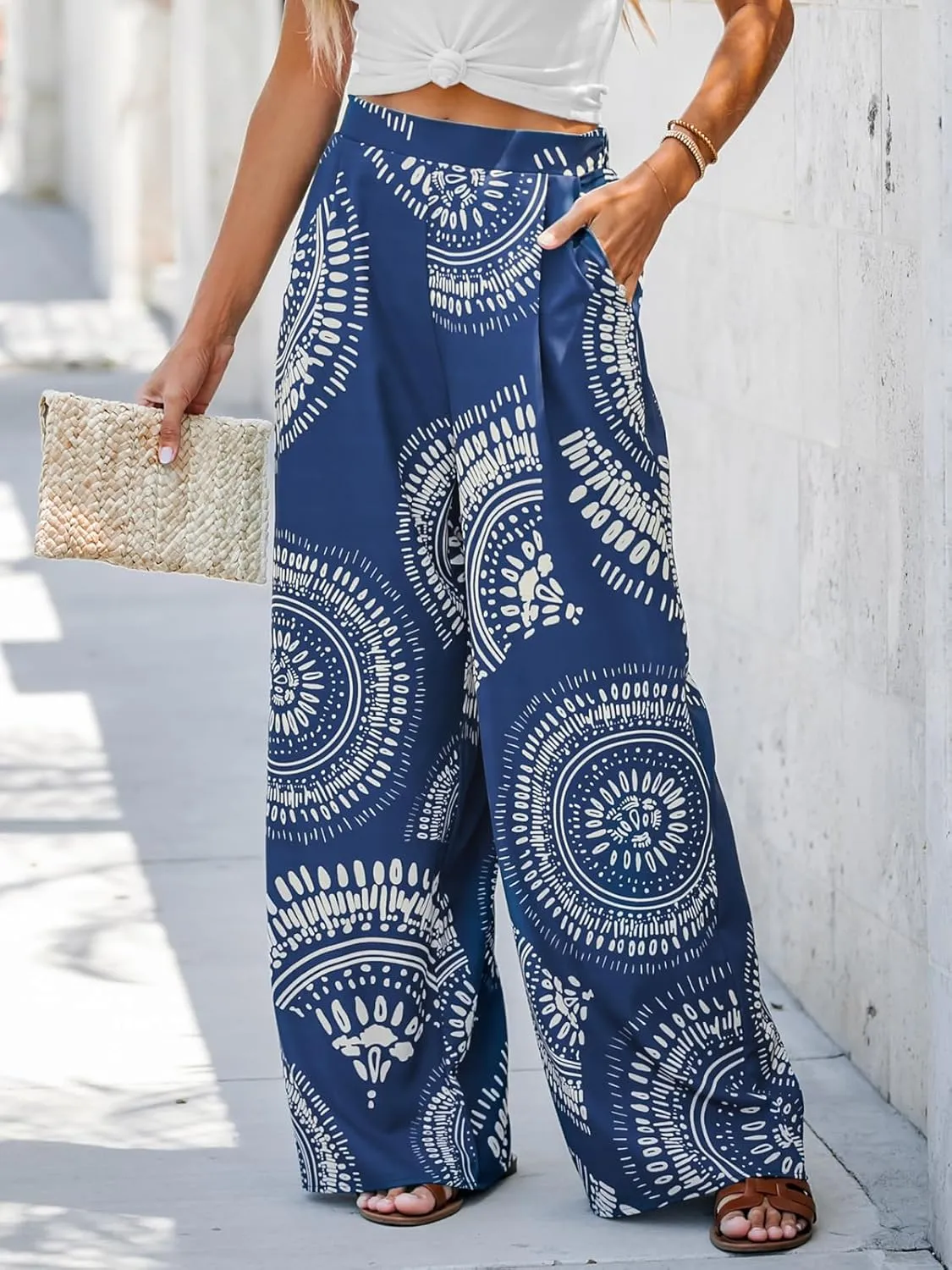 CUPSHE Women Pants Tropical Floral Wide Leg Pants Straight Leg Fit Casual Dressy