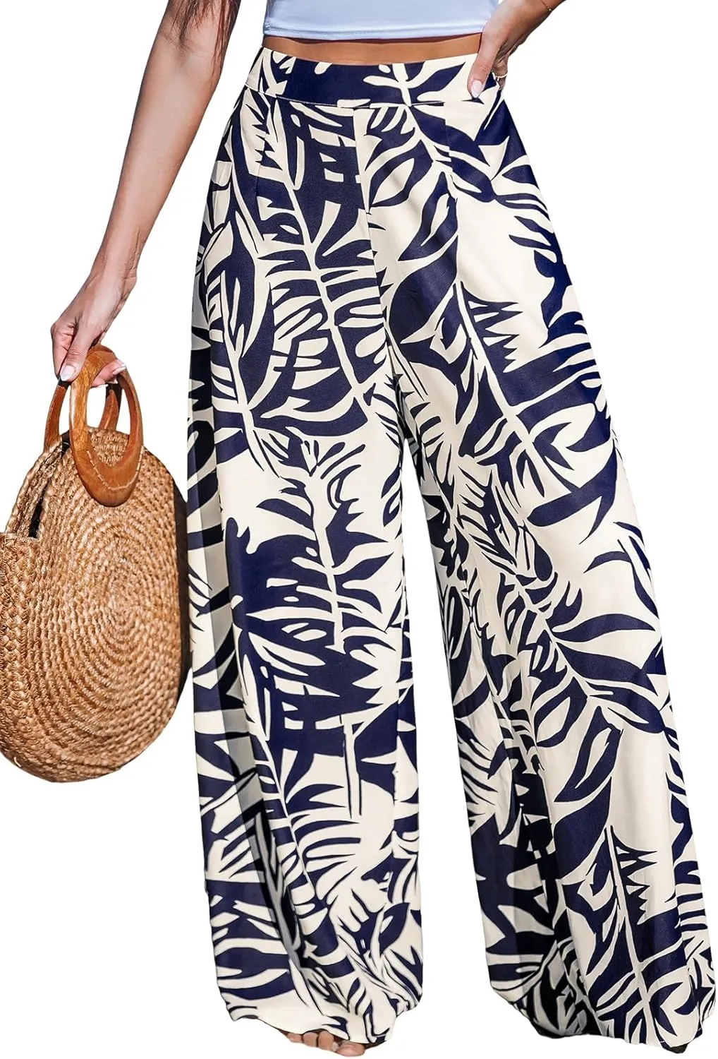 CUPSHE Women Pants Tropical Floral Wide Leg Pants Straight Leg Fit Casual Dressy