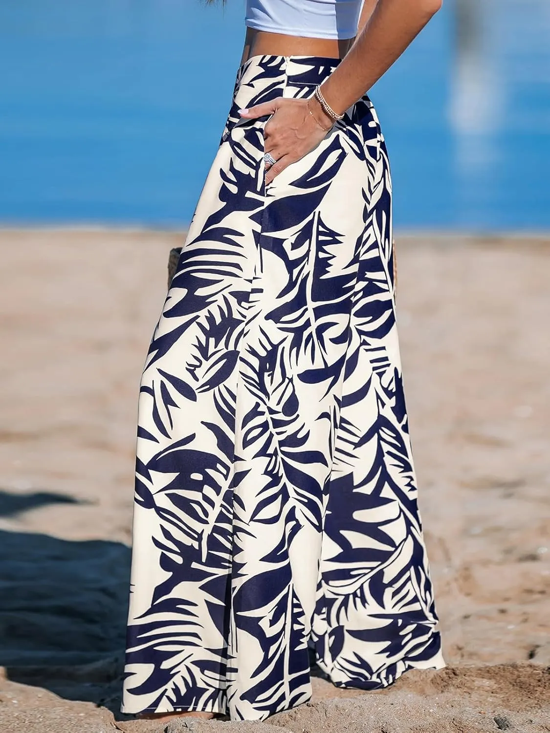 CUPSHE Women Pants Tropical Floral Wide Leg Pants Straight Leg Fit Casual Dressy