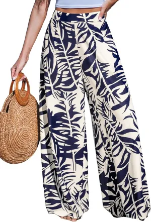 CUPSHE Women Pants Tropical Floral Wide Leg Pants Straight Leg Fit Casual Dressy