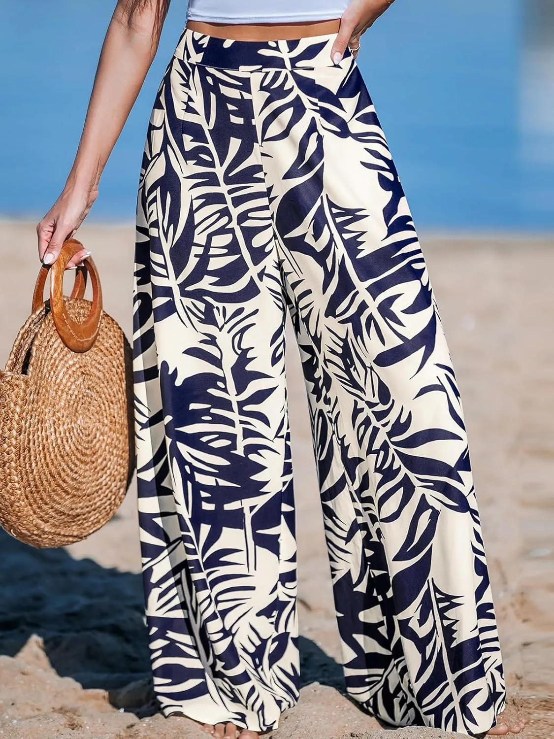 CUPSHE Women Pants Tropical Floral Wide Leg Pants Straight Leg Fit Casual Dressy