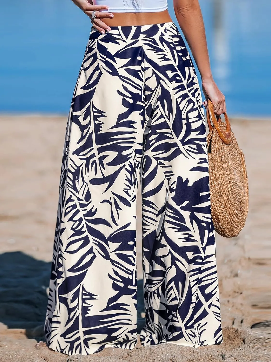 CUPSHE Women Pants Tropical Floral Wide Leg Pants Straight Leg Fit Casual Dressy