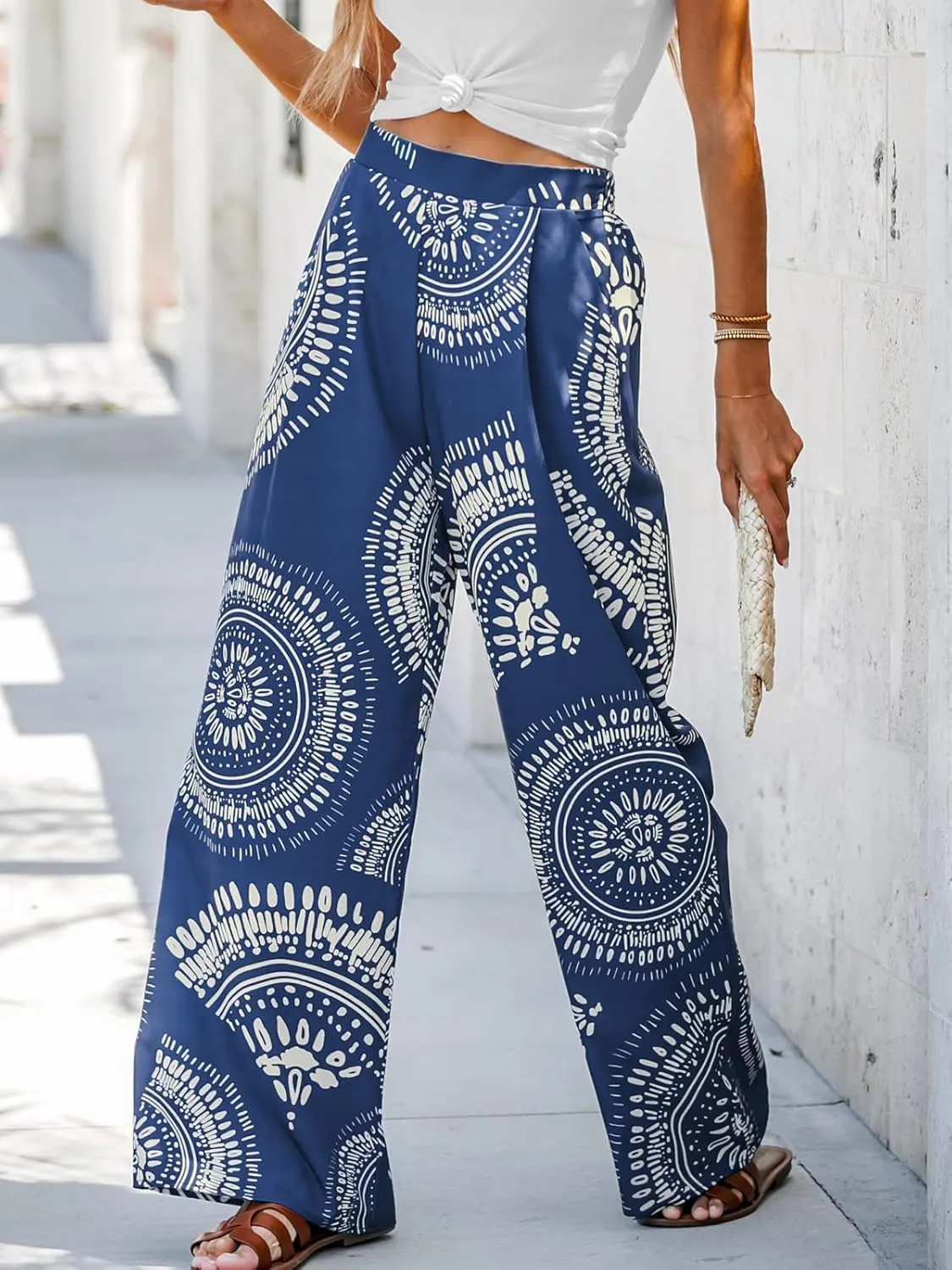 CUPSHE Women Pants Tropical Floral Wide Leg Pants Straight Leg Fit Casual Dressy