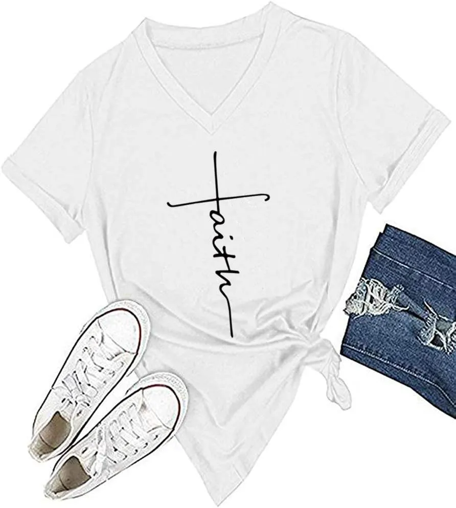 DANVOUY Women's V-Neck Summer Casual Letters Printed Short Sleeves Graphic T-Shirt