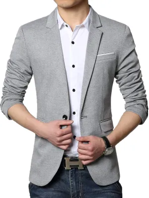DAVID.ANN Men's Fit Casual One Button Blazer Jacket