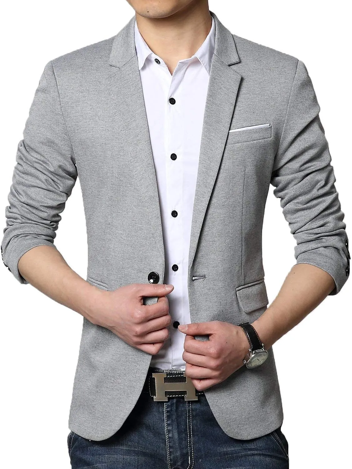 DAVID.ANN Men's Fit Casual One Button Blazer Jacket