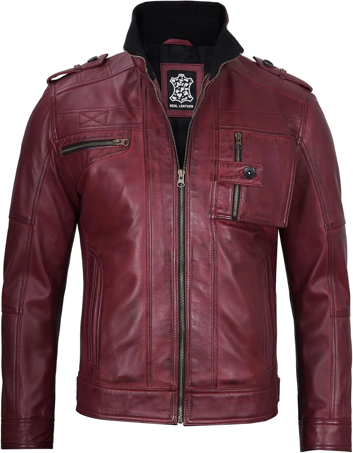 Decrum Mens Leather Jacket  Cafe Racer Style Casual Leather Jackets For Men