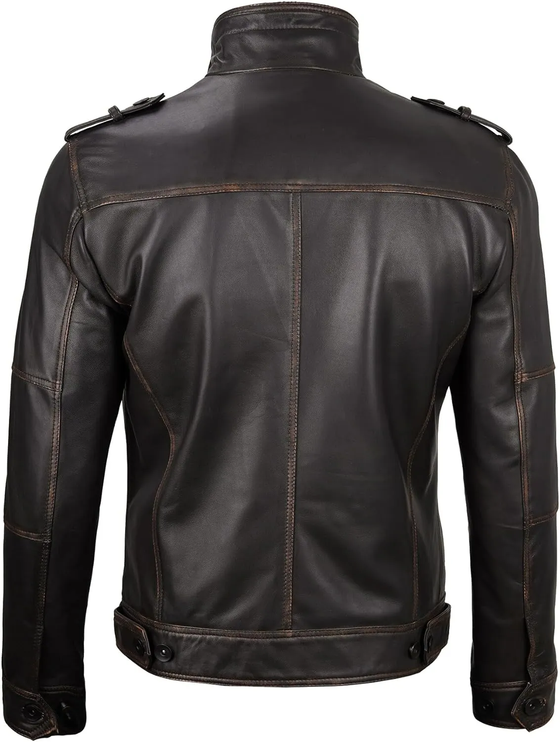 Decrum Mens Leather Jacket  Cafe Racer Style Casual Leather Jackets For Men