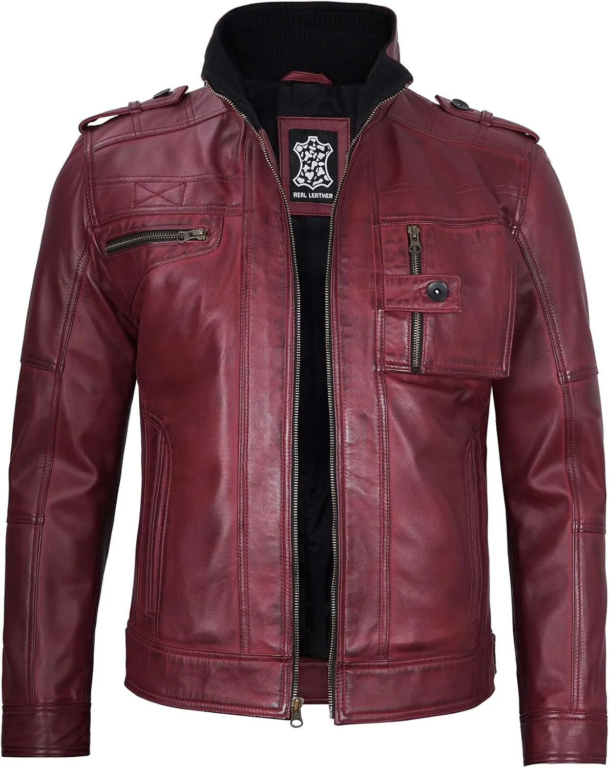 Decrum Mens Leather Jacket  Cafe Racer Style Casual Leather Jackets For Men