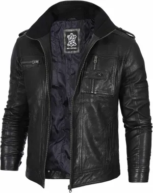 Decrum Mens Leather Jacket  Cafe Racer Style Casual Leather Jackets For Men