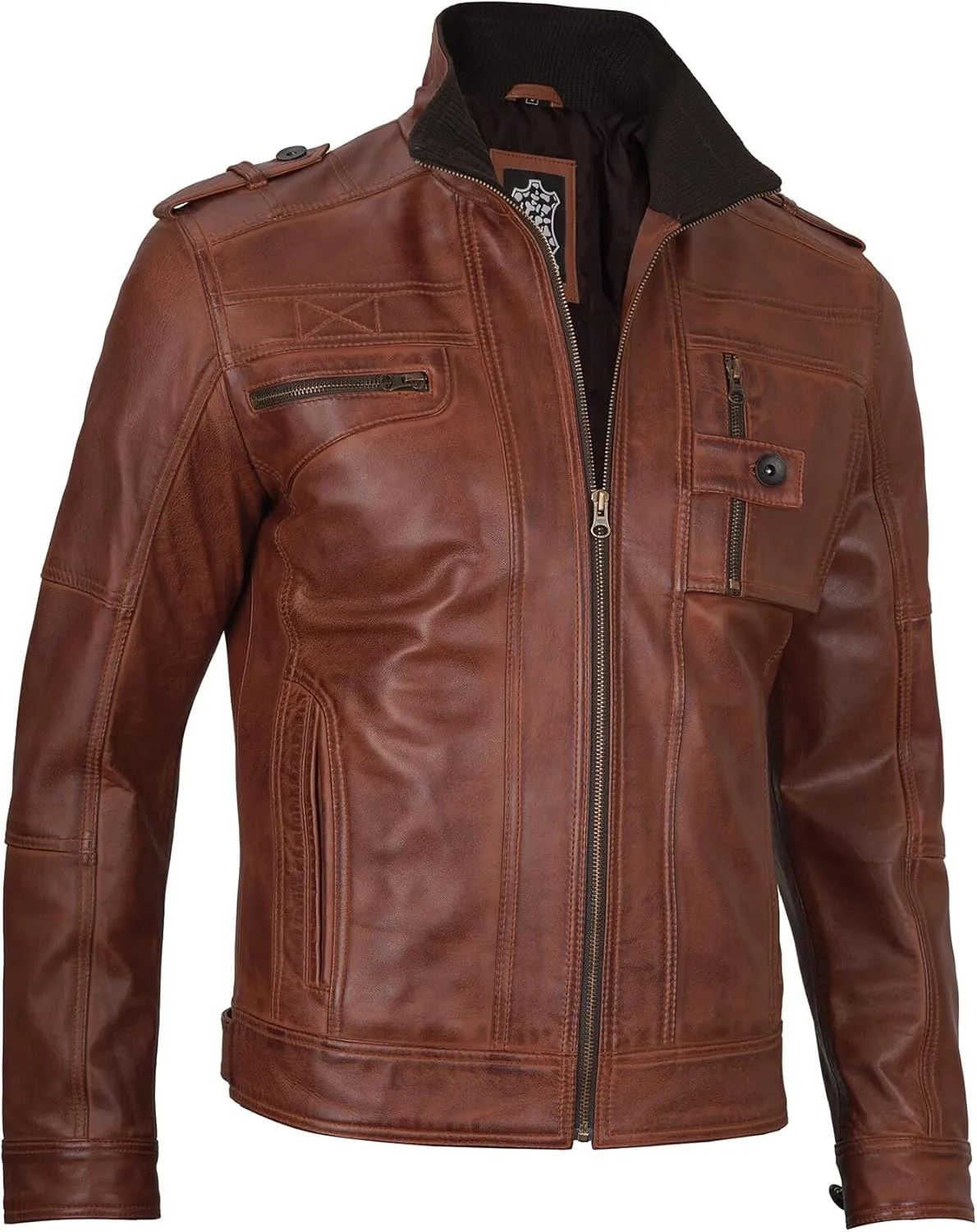 Decrum Mens Leather Jacket  Cafe Racer Style Casual Leather Jackets For Men