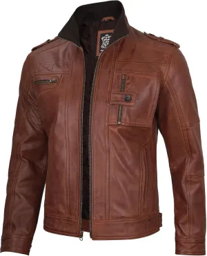 Decrum Mens Leather Jacket  Cafe Racer Style Casual Leather Jackets For Men