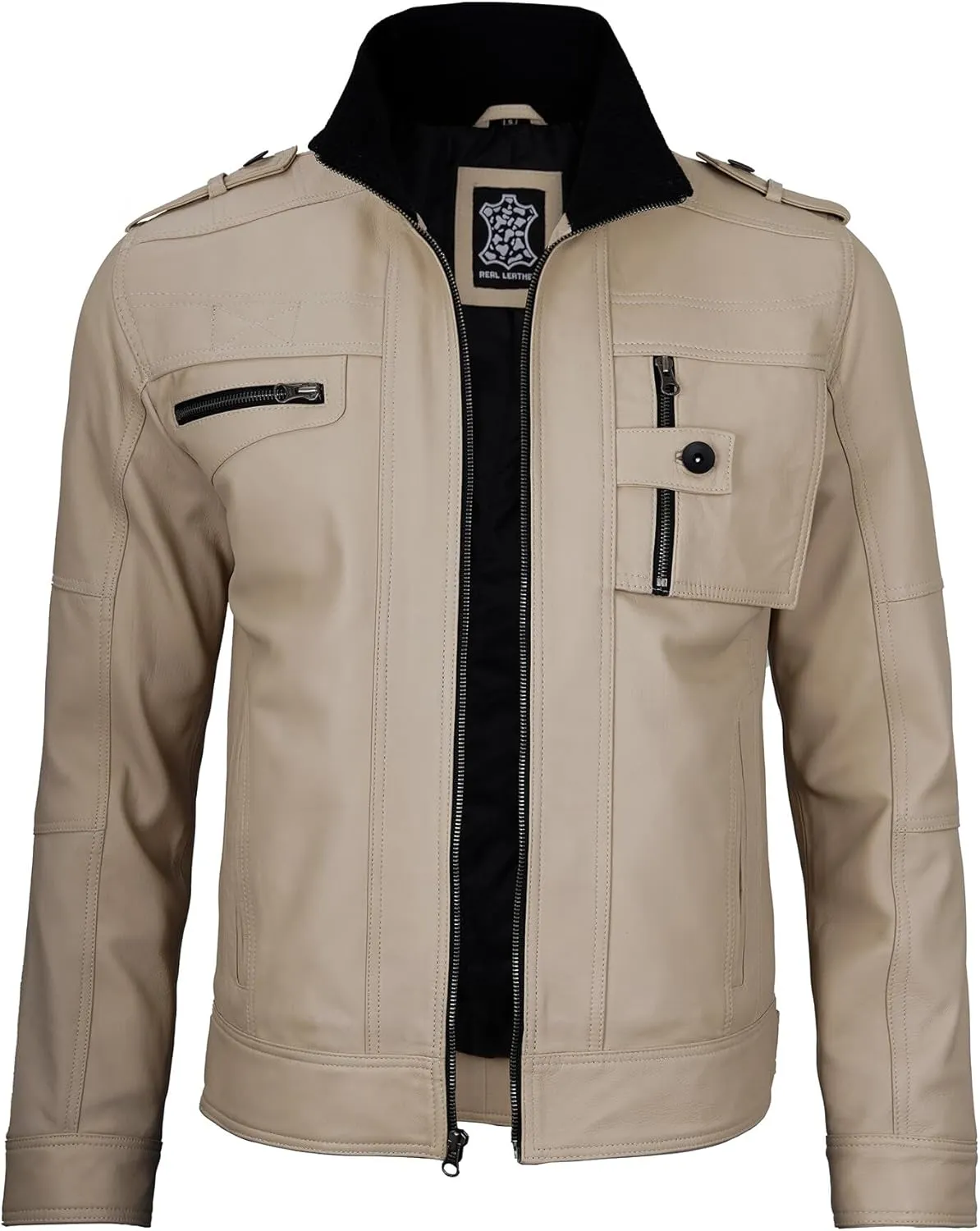 Decrum Mens Leather Jacket  Cafe Racer Style Casual Leather Jackets For Men