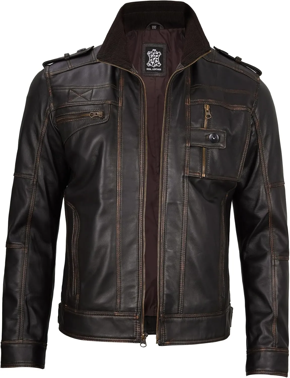 Decrum Mens Leather Jacket  Cafe Racer Style Casual Leather Jackets For Men