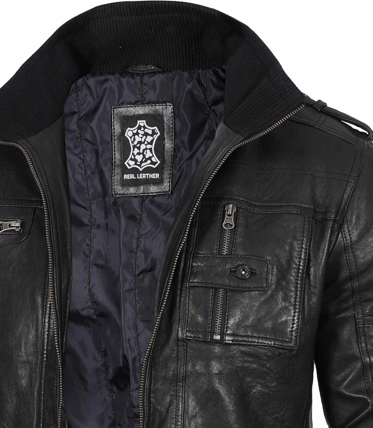 Decrum Mens Leather Jacket  Cafe Racer Style Casual Leather Jackets For Men