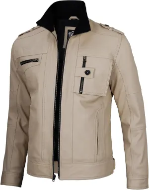Decrum Mens Leather Jacket  Cafe Racer Style Casual Leather Jackets For Men