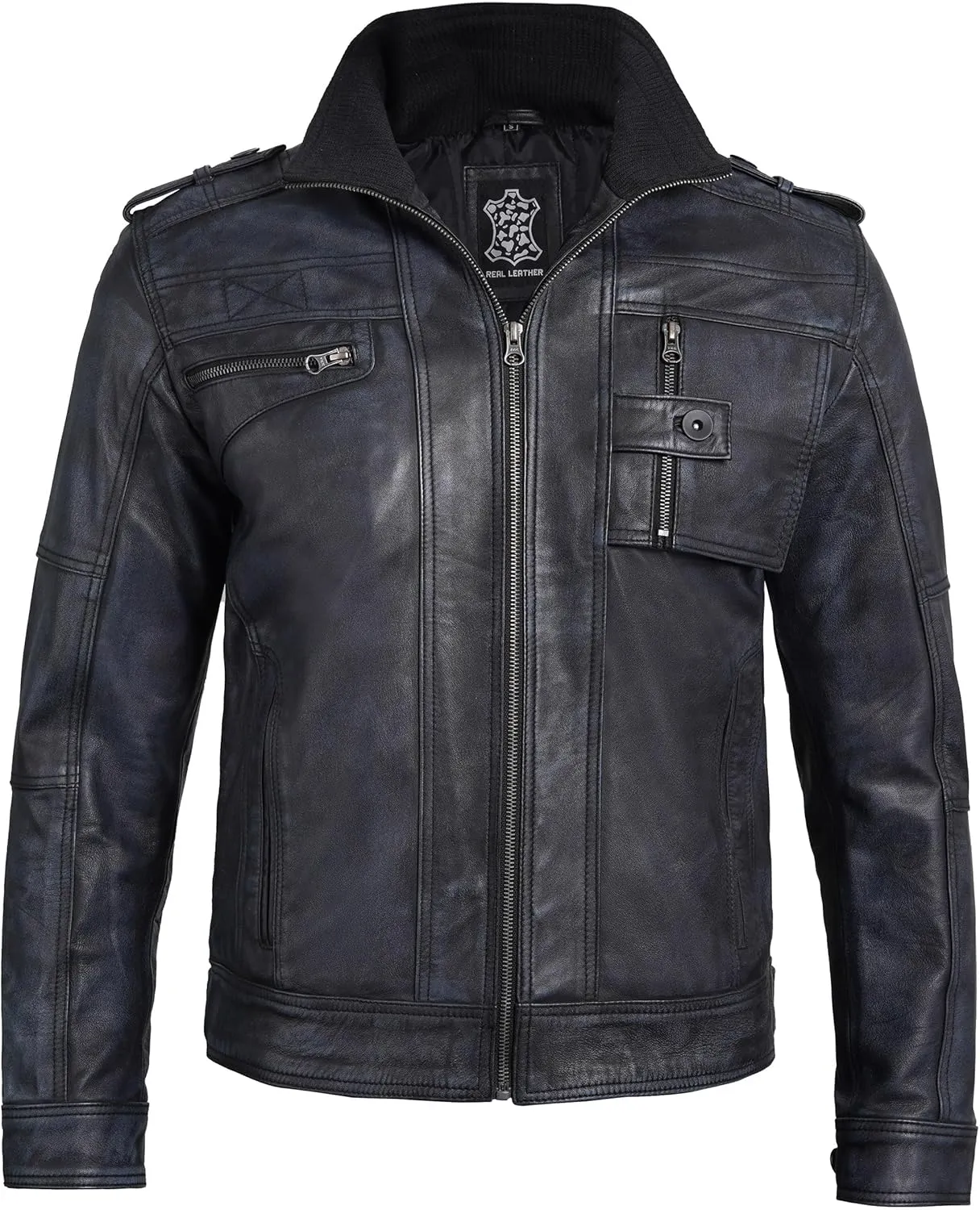 Decrum Mens Leather Jacket  Cafe Racer Style Casual Leather Jackets For Men