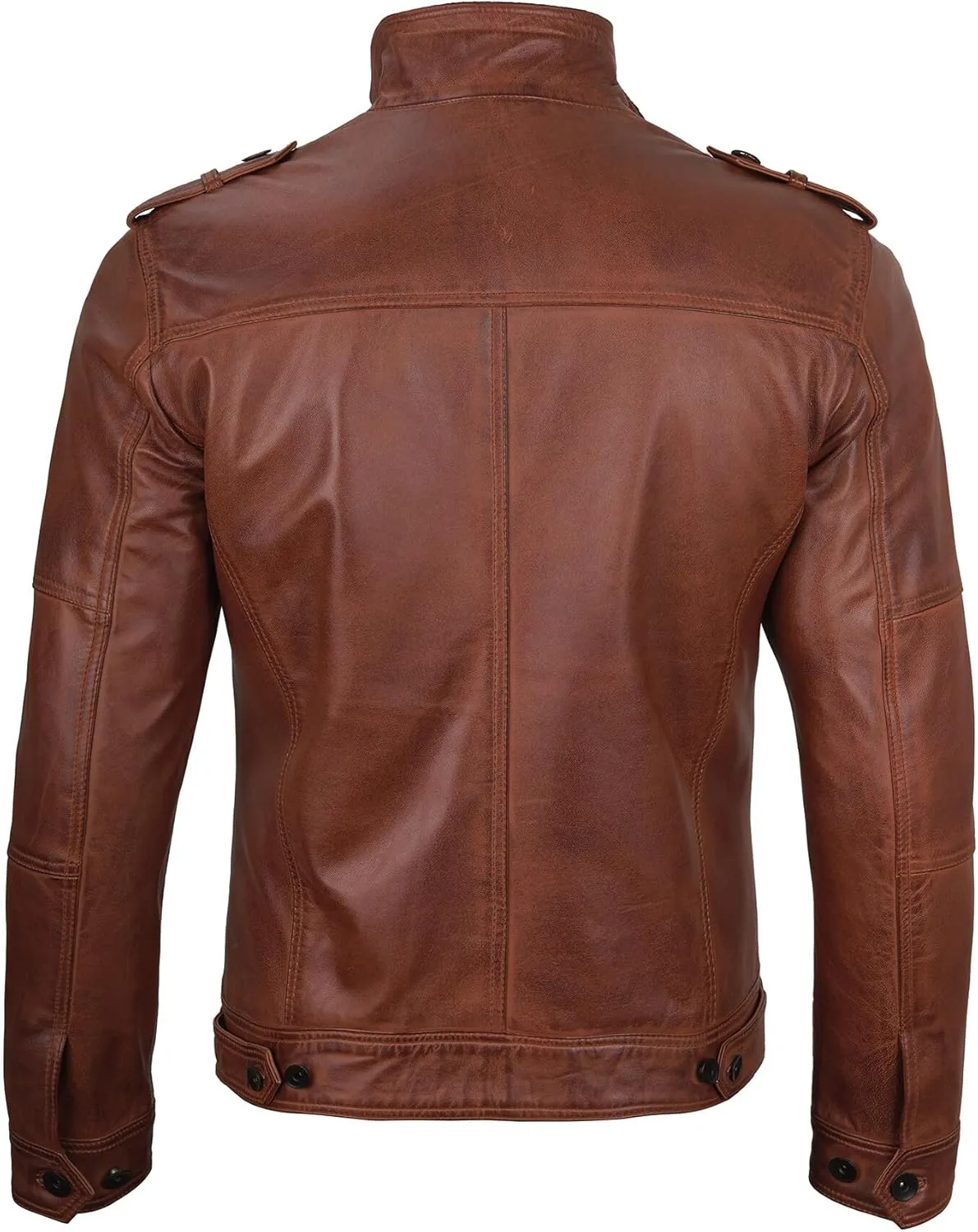 Decrum Mens Leather Jacket  Cafe Racer Style Casual Leather Jackets For Men
