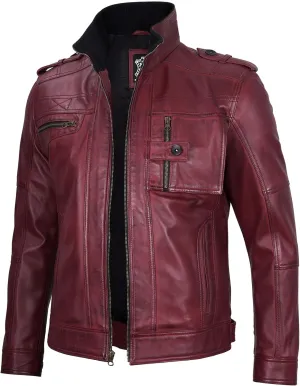 Decrum Mens Leather Jacket  Cafe Racer Style Casual Leather Jackets For Men