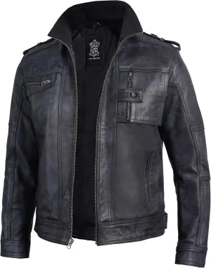 Decrum Mens Leather Jacket  Cafe Racer Style Casual Leather Jackets For Men