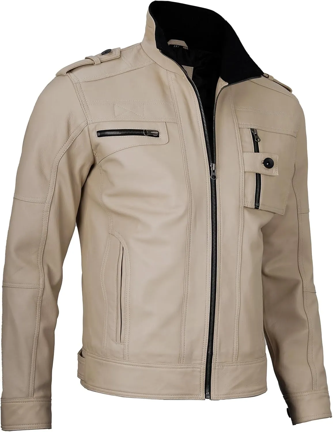Decrum Mens Leather Jacket  Cafe Racer Style Casual Leather Jackets For Men