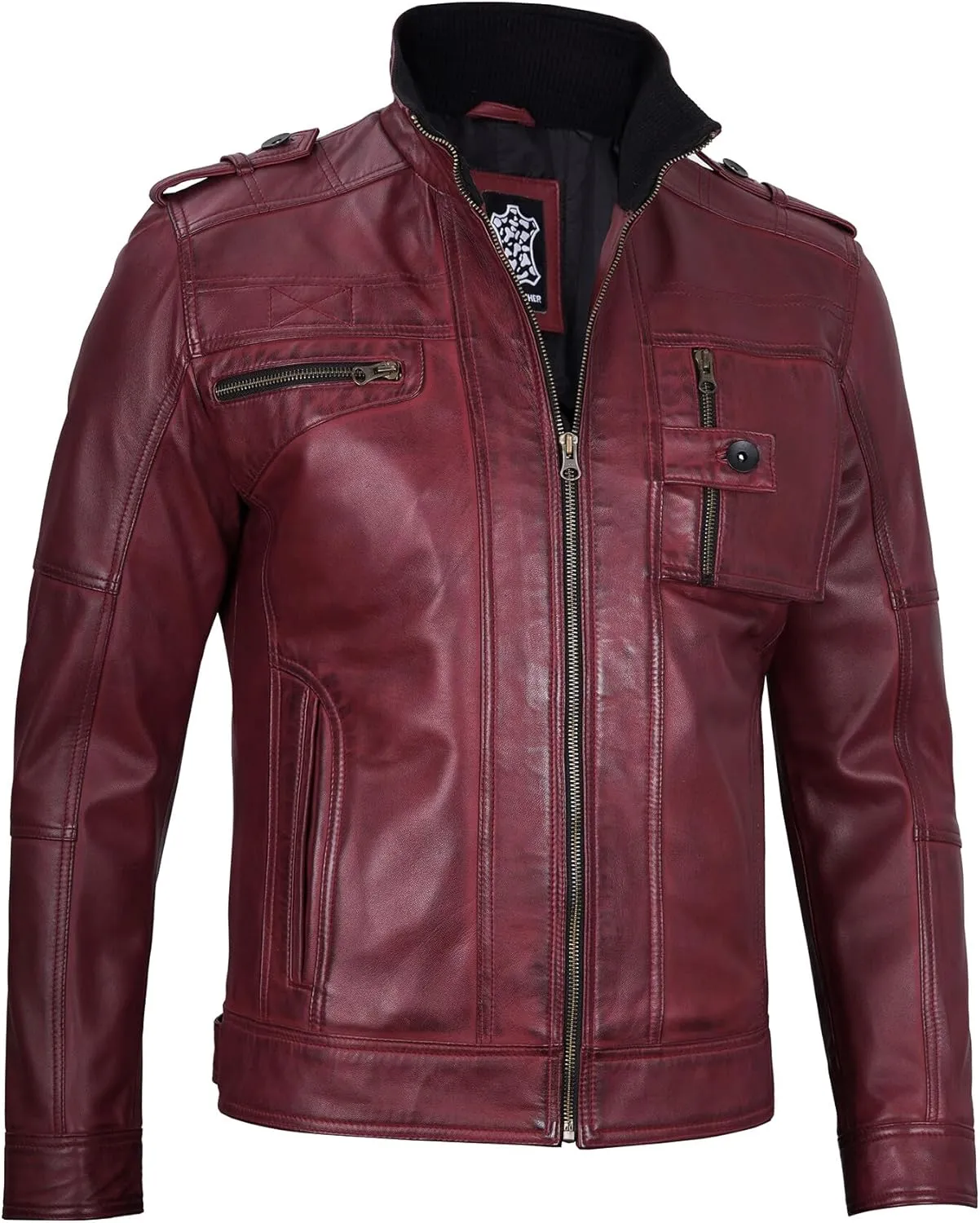 Decrum Mens Leather Jacket  Cafe Racer Style Casual Leather Jackets For Men