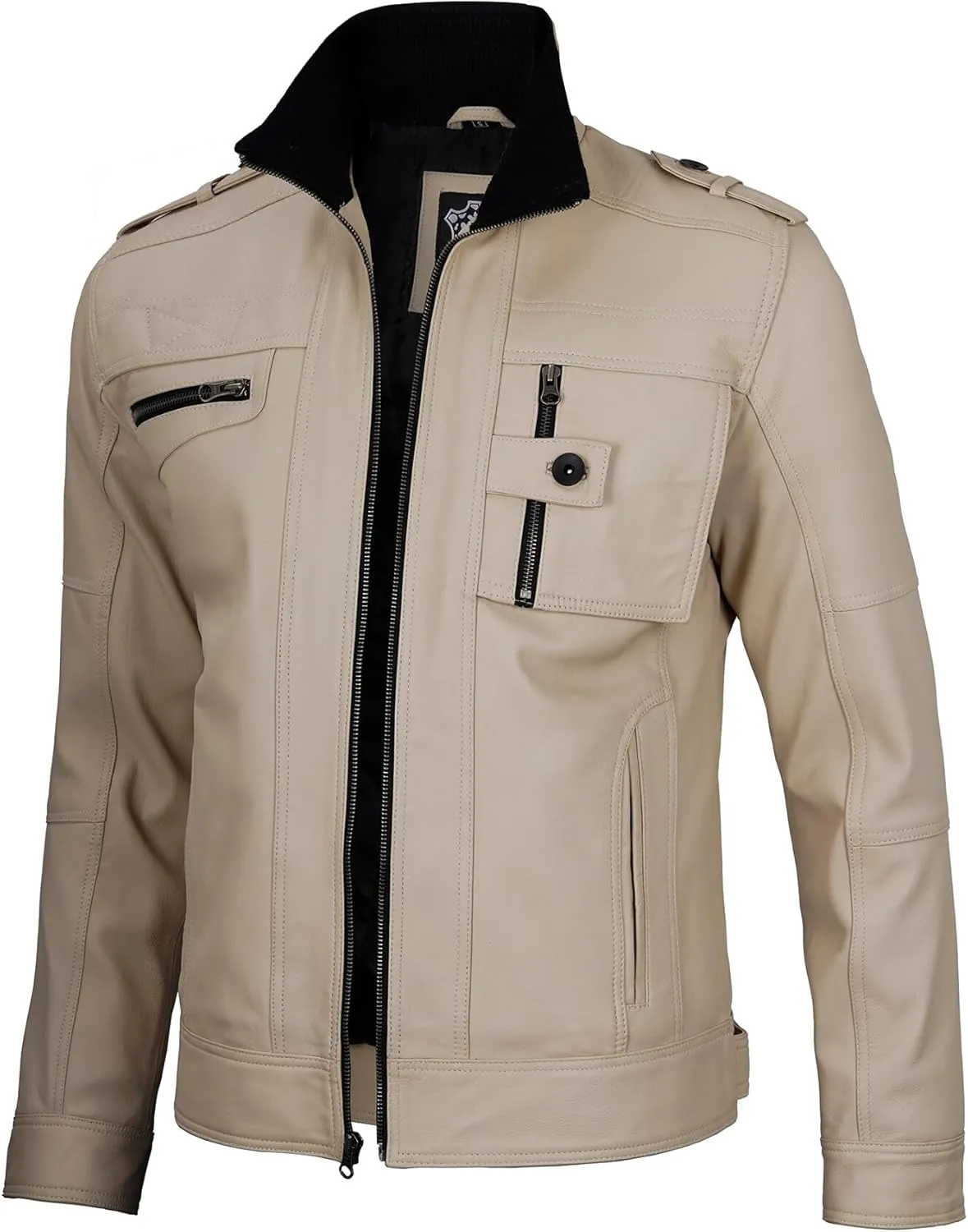 Decrum Mens Leather Jacket  Cafe Racer Style Casual Leather Jackets For Men