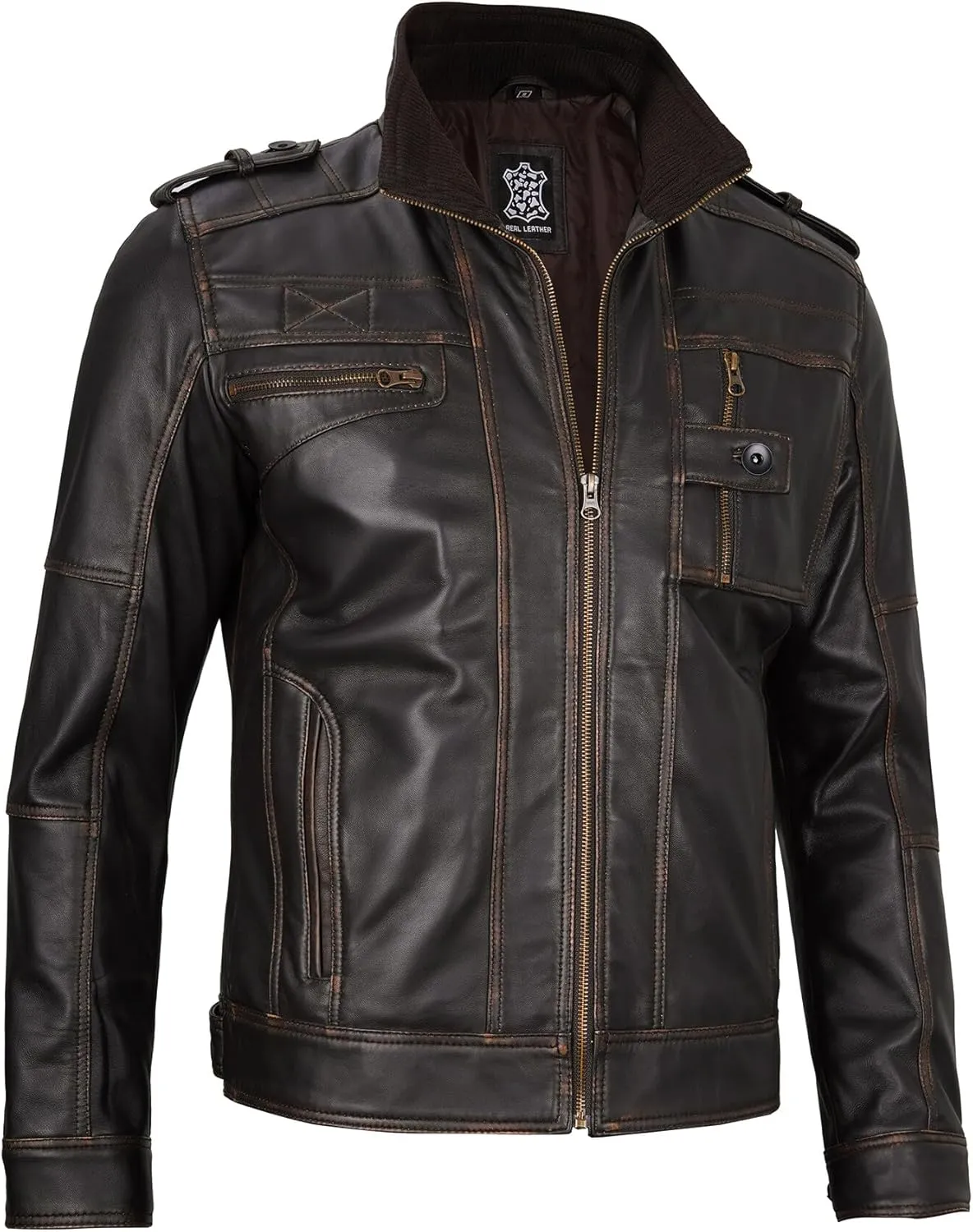 Decrum Mens Leather Jacket  Cafe Racer Style Casual Leather Jackets For Men