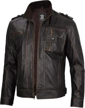 Decrum Mens Leather Jacket  Cafe Racer Style Casual Leather Jackets For Men