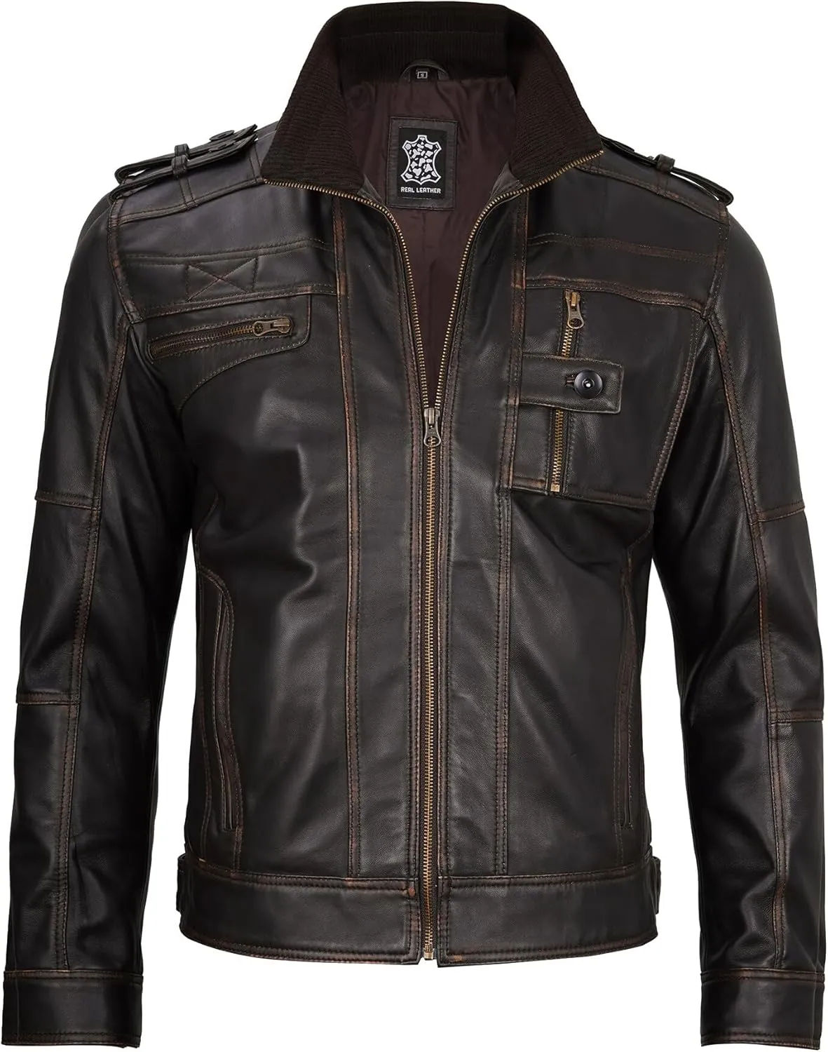 Decrum Mens Leather Jacket  Cafe Racer Style Casual Leather Jackets For Men