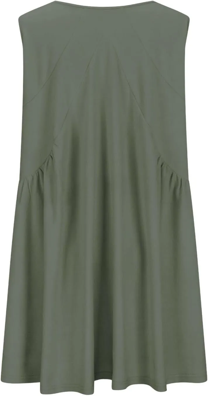 Deep V Neck Sleeveless Mini Dress for Women Loose Flowy Babydoll Casual Summer Tunic Dress for Beach or Vacation