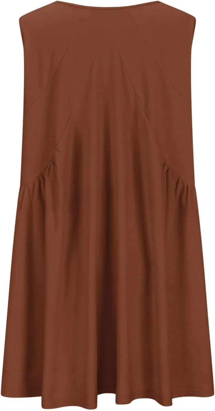 Deep V Neck Sleeveless Mini Dress for Women Loose Flowy Babydoll Casual Summer Tunic Dress for Beach or Vacation