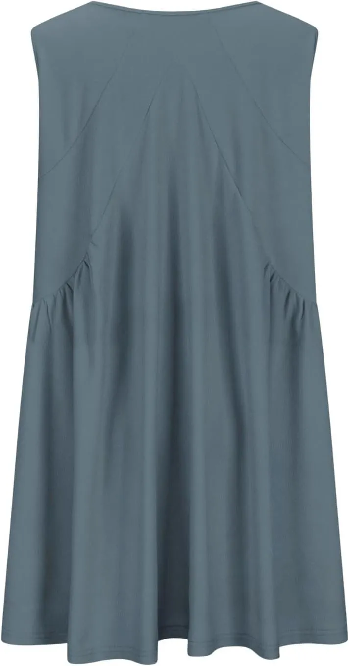 Deep V Neck Sleeveless Mini Dress for Women Loose Flowy Babydoll Casual Summer Tunic Dress for Beach or Vacation