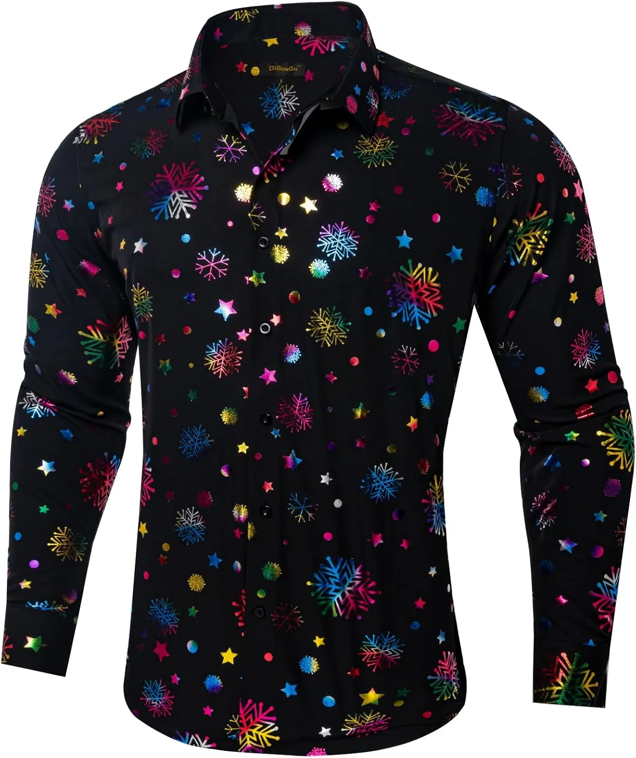 DiBanGu Christmas Shirts for Men Holiday Button Down Snowflake Dress Shirts Xmas Festival Long Sleeve Shirt for Vacation