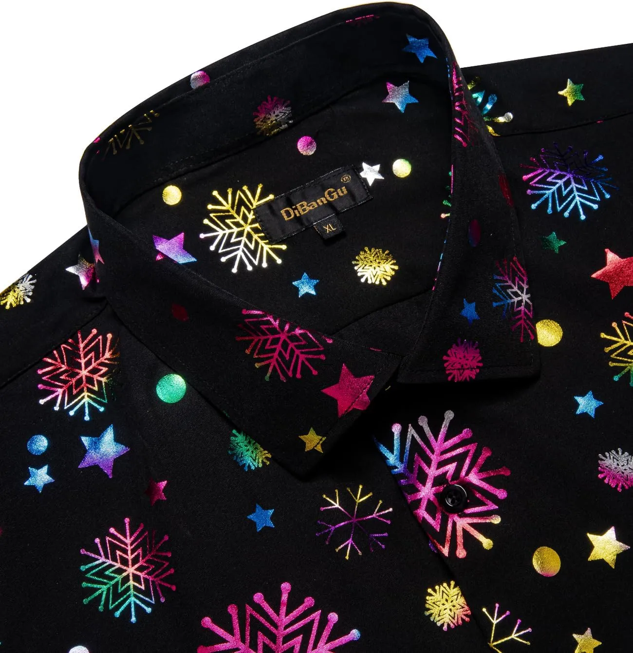 DiBanGu Christmas Shirts for Men Holiday Button Down Snowflake Dress Shirts Xmas Festival Long Sleeve Shirt for Vacation
