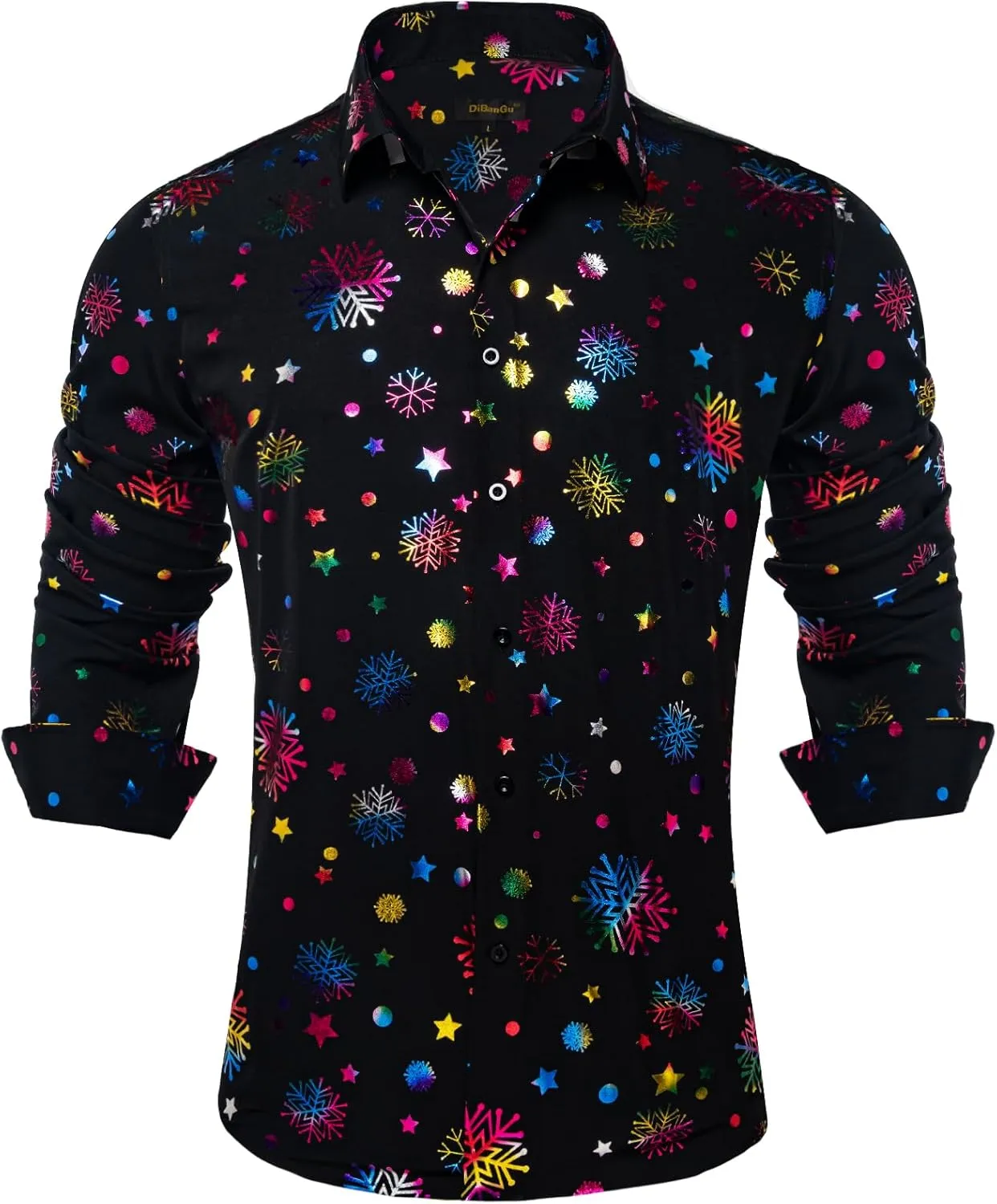 DiBanGu Christmas Shirts for Men Holiday Button Down Snowflake Dress Shirts Xmas Festival Long Sleeve Shirt for Vacation
