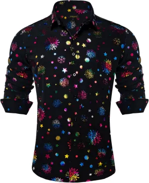 DiBanGu Christmas Shirts for Men Holiday Button Down Snowflake Dress Shirts Xmas Festival Long Sleeve Shirt for Vacation
