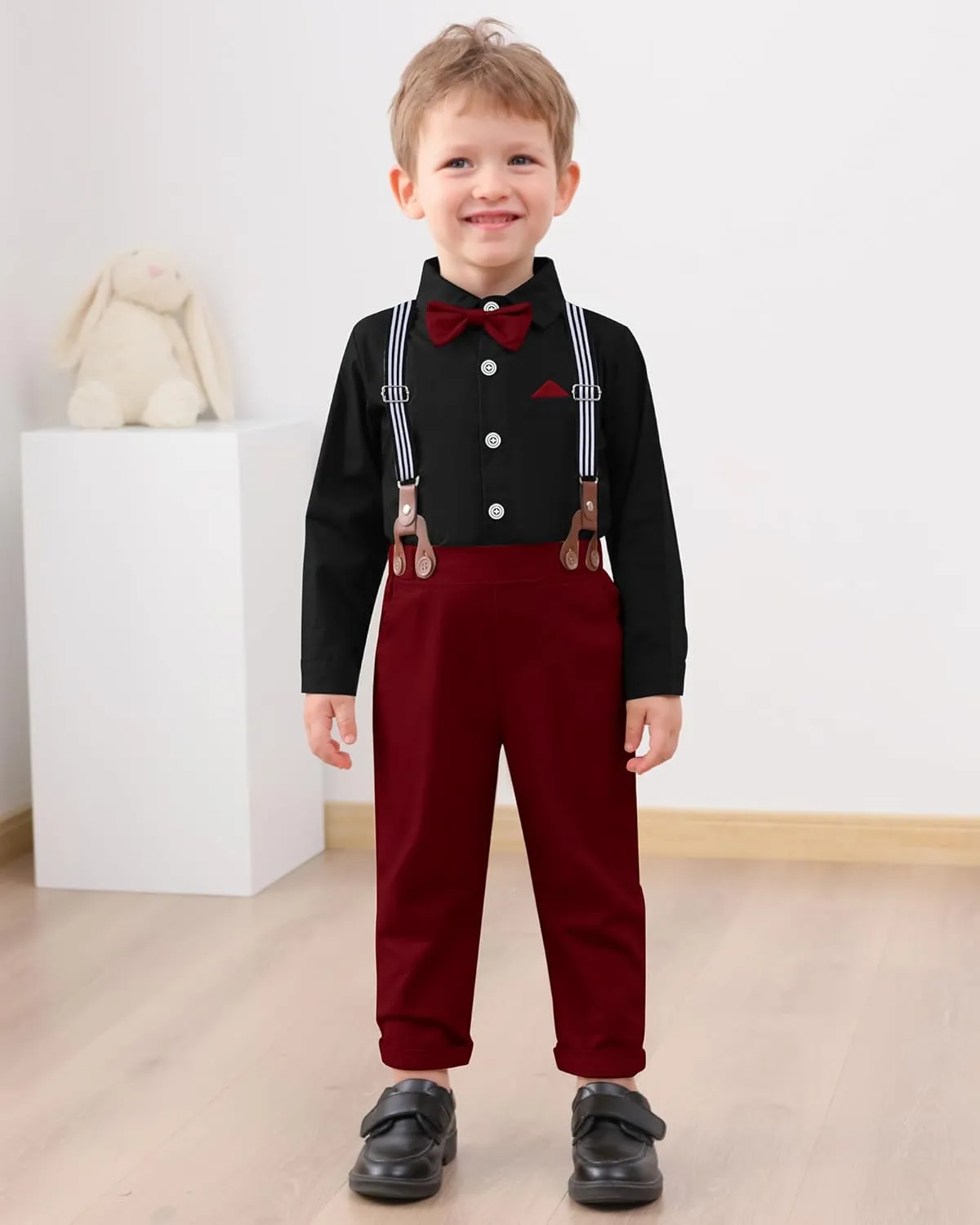 DISAUR Boy Suits Boys Wedding Outfit Dress Shirt with Bowtie/Suspender Pants for Formal Occasion 6-10 Years