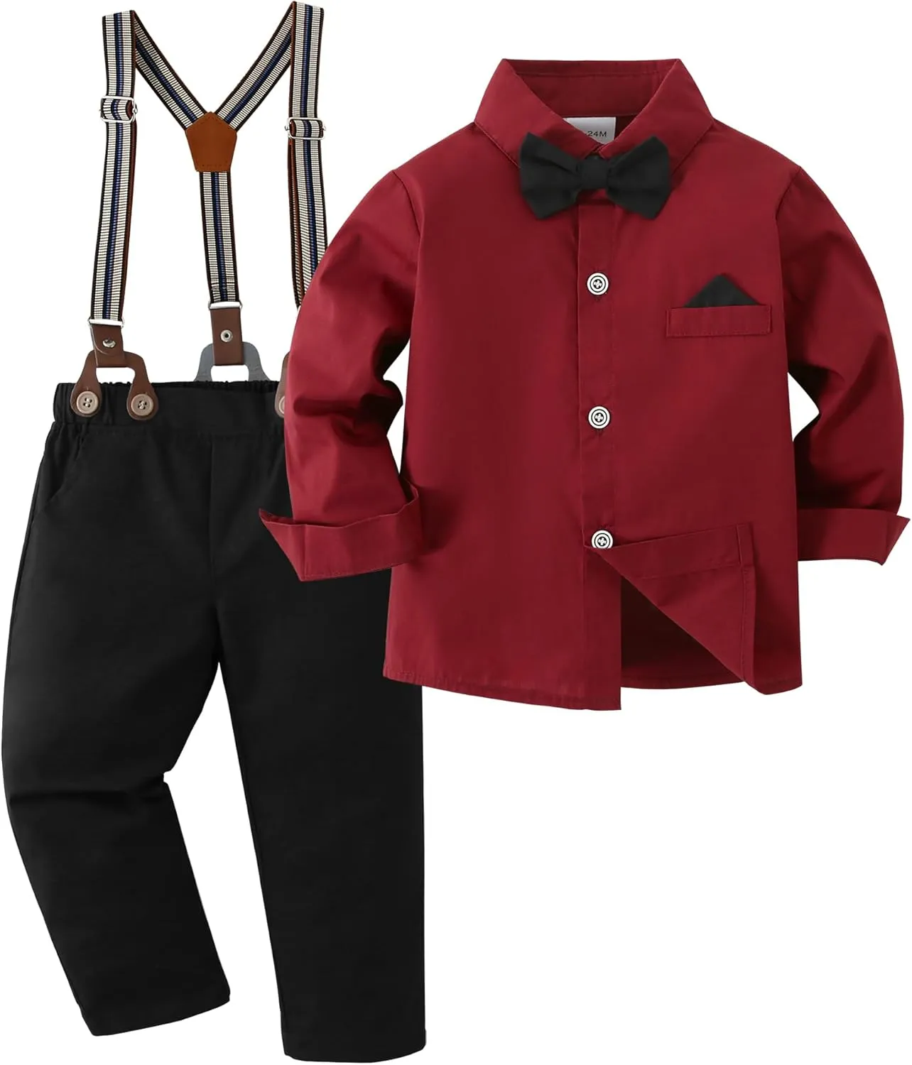 DISAUR Boy Suits Boys Wedding Outfit Dress Shirt with Bowtie/Suspender Pants for Formal Occasion 6-10 Years