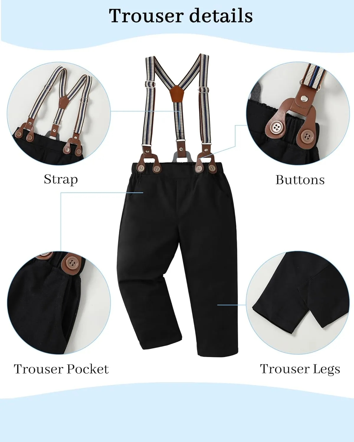 DISAUR Boy Suits Boys Wedding Outfit Dress Shirt with Bowtie/Suspender Pants for Formal Occasion 6-10 Years