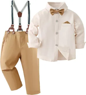 DISAUR Boy Suits Boys Wedding Outfit Dress Shirt with Bowtie/Suspender Pants for Formal Occasion 6-10 Years