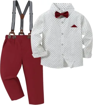 DISAUR Boy Suits Boys Wedding Outfit Dress Shirt with Bowtie/Suspender Pants for Formal Occasion 6-10 Years