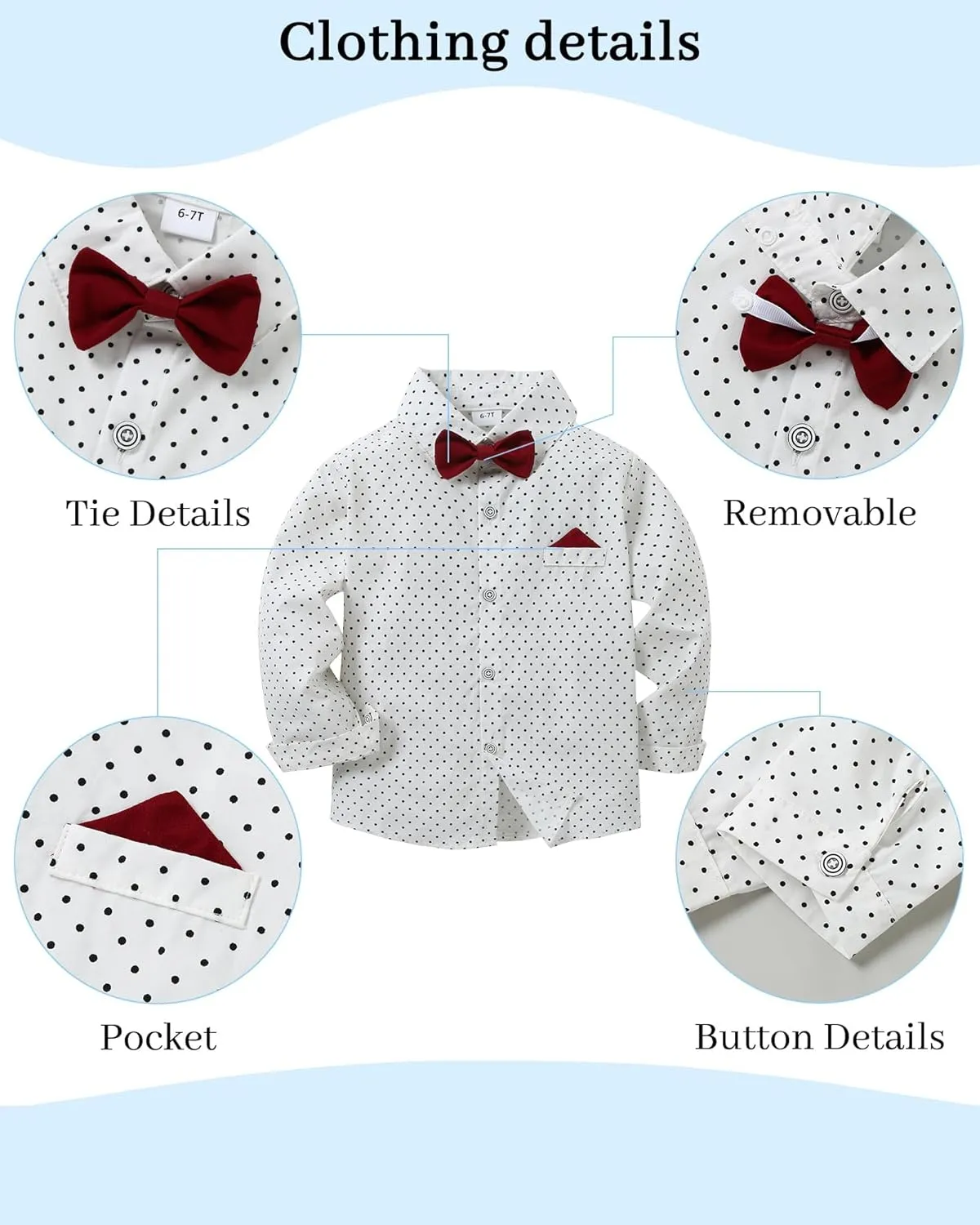 DISAUR Boy Suits Boys Wedding Outfit Dress Shirt with Bowtie/Suspender Pants for Formal Occasion 6-10 Years